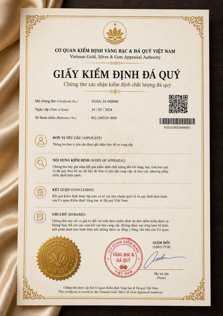Giấy kiểm định sản phẩm đá quý DNJ
